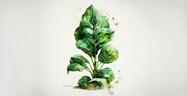 Spinach. Watercolor on white paper background. Illustration of vegetables and greens