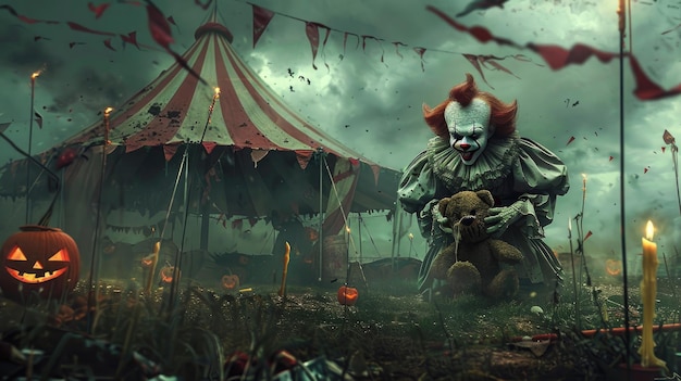 Spinechilling Circus Tent with Haunted Clown and Evil Teddy Bear