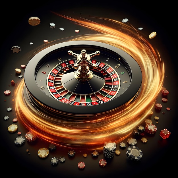 A spinning roulette wheel adding excitement to the casino floor isolated on a plain dynamic black