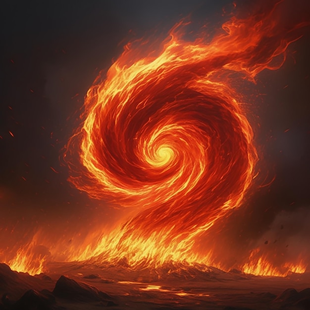 a spiral of fire and flames with a background of lava and lava