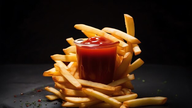 Spiral of Fries with Ketchup Cup in the Center