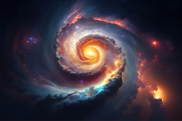 Spiral galaxy in a space, universe background, digital art with generative ai technology