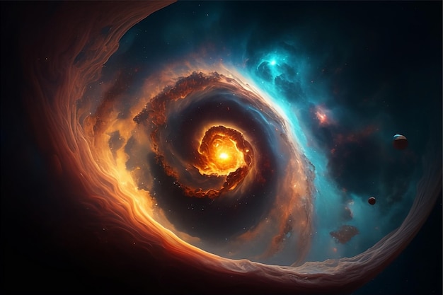 Spiral galaxy in a space, universe background, digital art with generative ai technology