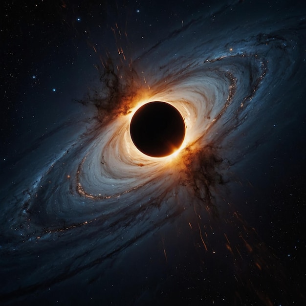 Photo a spiral galaxy with a black hole in the center and a black hole in the center