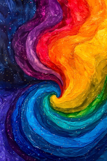 Spiral of many colors like rainbow on black background