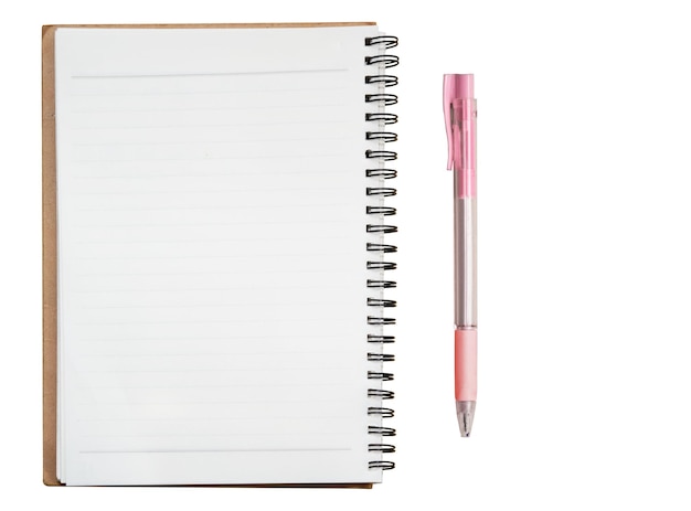 Spiral notebook isolated on white with pen