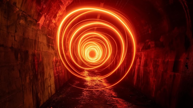 Spiraling lights in a dark tunnel