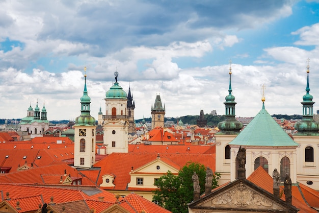 Spires  of Prague old town from above, Czech Republic