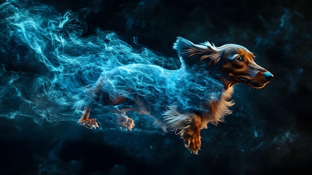 Photo spirit dachshund sprinting under vibrant patronus lighting picture