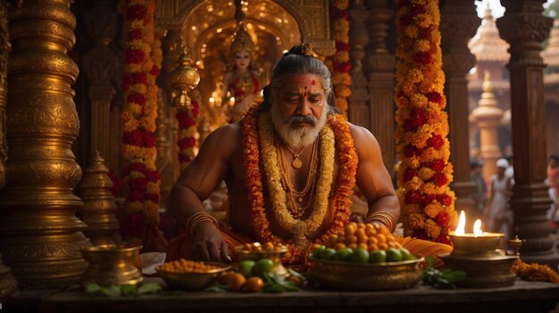 Spiritual Guru in a Temple During Hanuman Jayanti