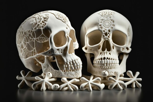 Spiritual symbol death and life white skulls with skeletons relax