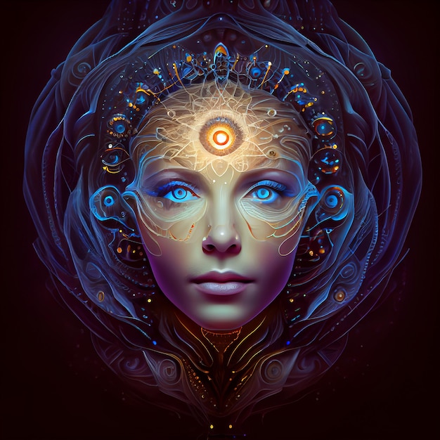 Spiritual woman with third eye and psychic waves supernatural frequency senses pineal gland