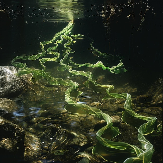 Photo spirogyra forming long filamentous chains in freshwater streams