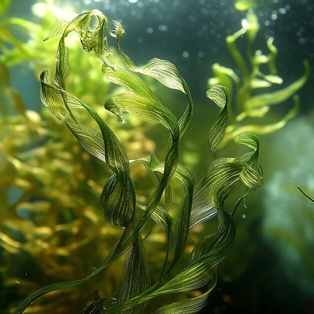 Photo spirogyra framing long filamentous strands in freshwater conditions