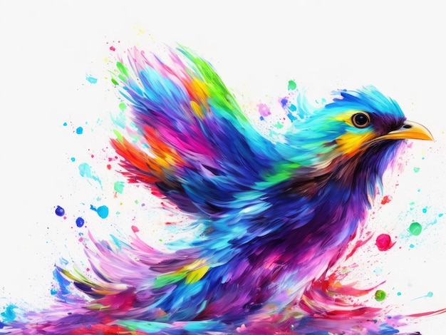 Splash art a cute bird on white background ai generative