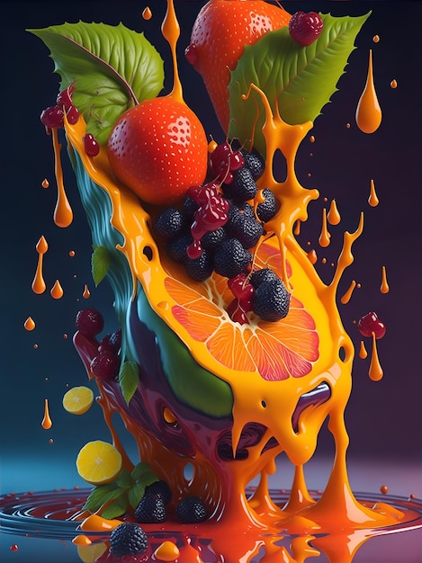 Splash art fruits shape colorful background