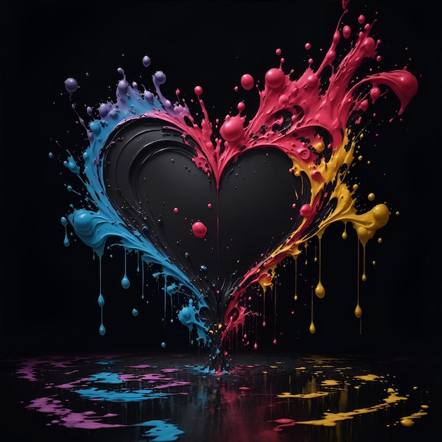 Splash art of love shapes black background