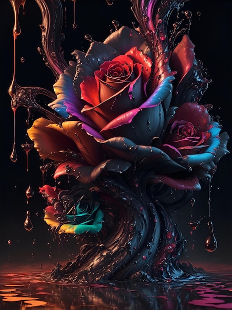 Splash art of rose shapes black background