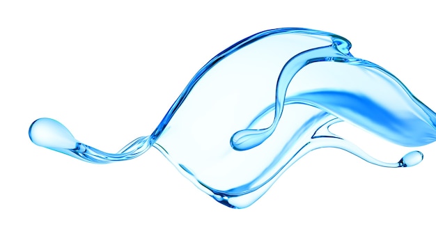 Splash of clear blue liquid, water. 3d illustration, 3d rendering.