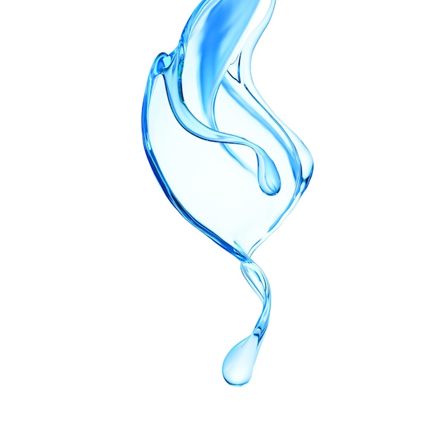 Splash of clear blue liquid, water. 3d illustration, 3d rendering.