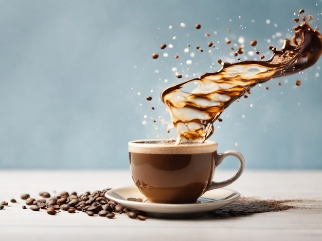 A splash of coffee cup a white background