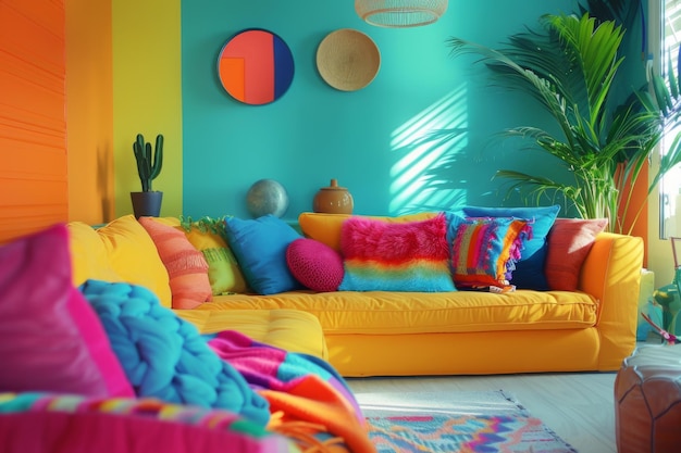 Photo a splash of color in a modern living room