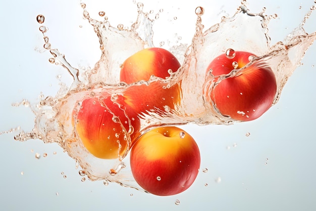 Splash Fresh nectarine fruits falling into water