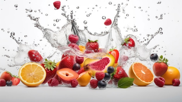 A splash of fruit is being thrown into the air.