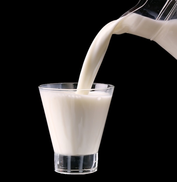 Splash in a glass with milk isolated on black