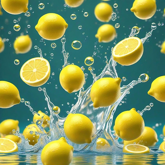 Photo a splash of lemons and limes is being splashed by a splash of water