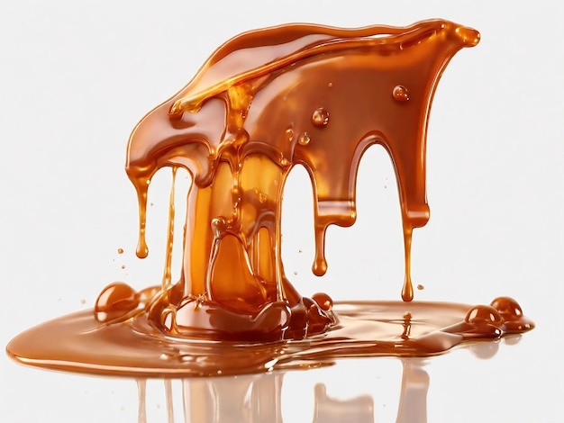 Photo splash of melted caramel sauce isolated on white background ai generative