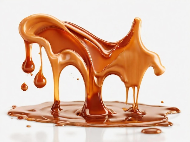 Photo splash of melted caramel sauce isolated on white background ai generative