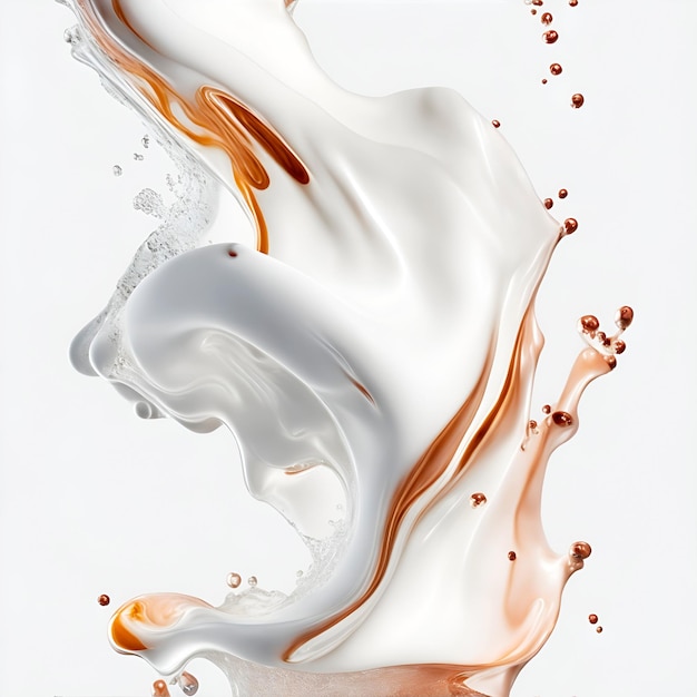 A splash of milk and coffe on a white background