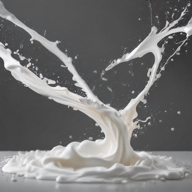 Photo a splash of milk is being poured into a white bowl