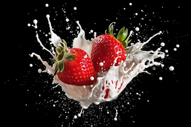 A splash of milk with strawberries in it