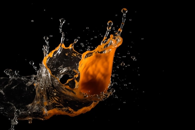 A splash of orange is shown with a black background.