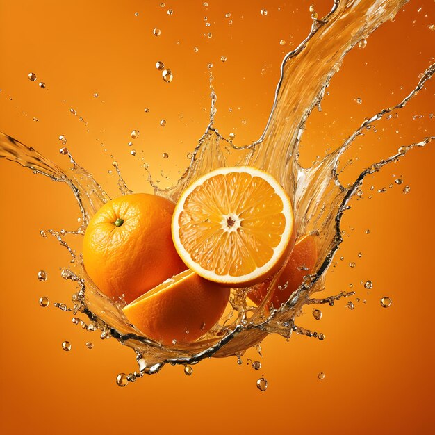 a splash of oranges and one orange is being splashed with a orange