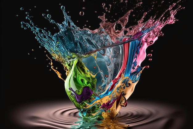 Splash of paint Colorful Abstract background Digital Art colored floating liquid in the trend colors pink orange blue and violet 3d