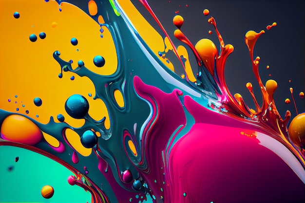 Splash of paint Colorful Abstract background Digital Art colored floating liquid in the trend colors pink orange blue and violet AI generate