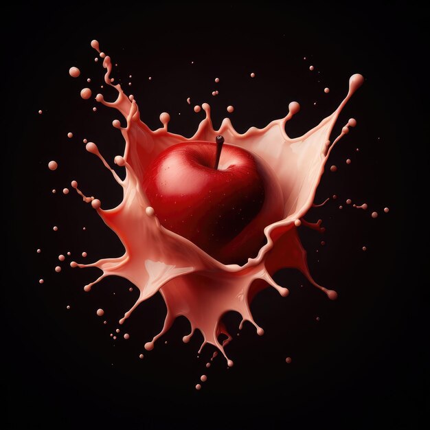 splash of red apple on black