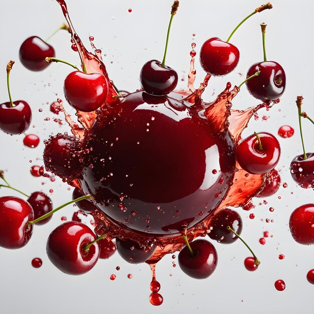 a splash of red cherries with a splash of water in it