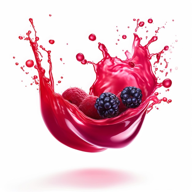 Photo a splash of red liquid with blackberries and blackberries