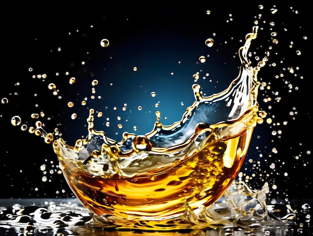 Splash sesame oil with drops on dark background