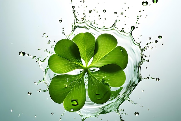 Splash of shamrock with drops on light greenish background