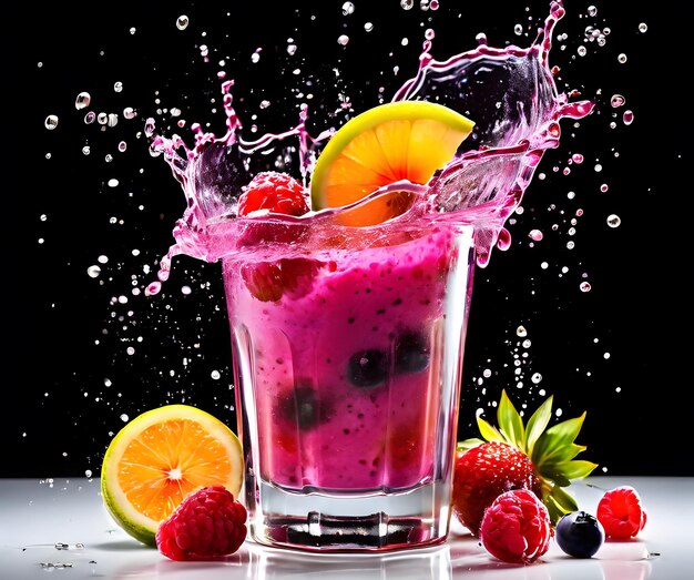 Splash of smoothie with drops on white background