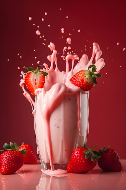 Splash of strawberry milk in glass generative ai