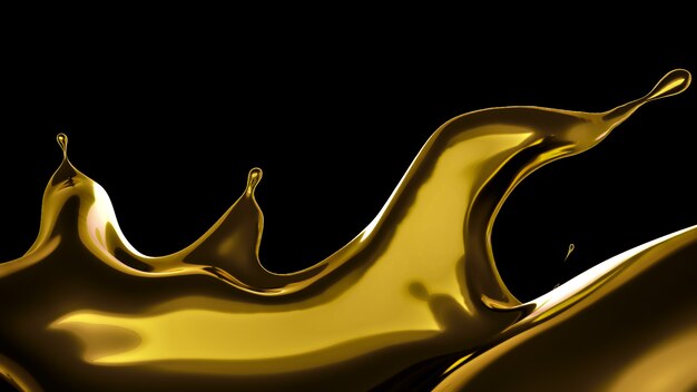 A splash of thick, golden liquid. 3d rendering.