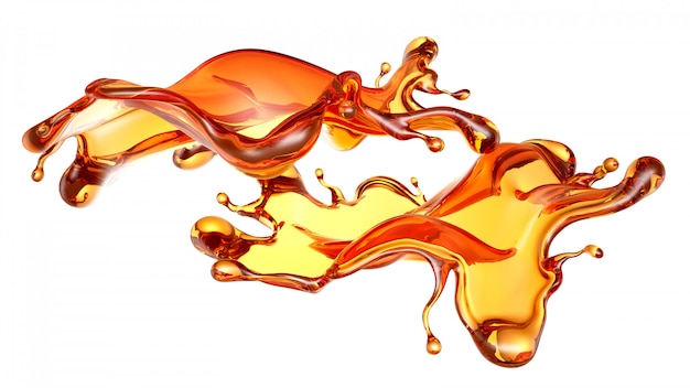 Splash of a transparent orange liquid on white. 3d rendering.