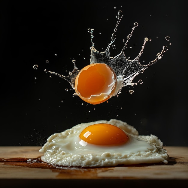 Photo a splash of water and eggs in the air