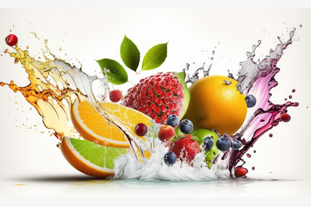 Splash of water and fresh fruit on a white background highest quality for web use